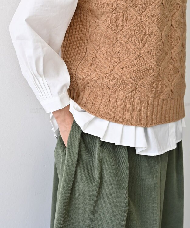 muuc 5種類の模様編み  パッチワーク柄ケーブル模様編みベスト キャメル