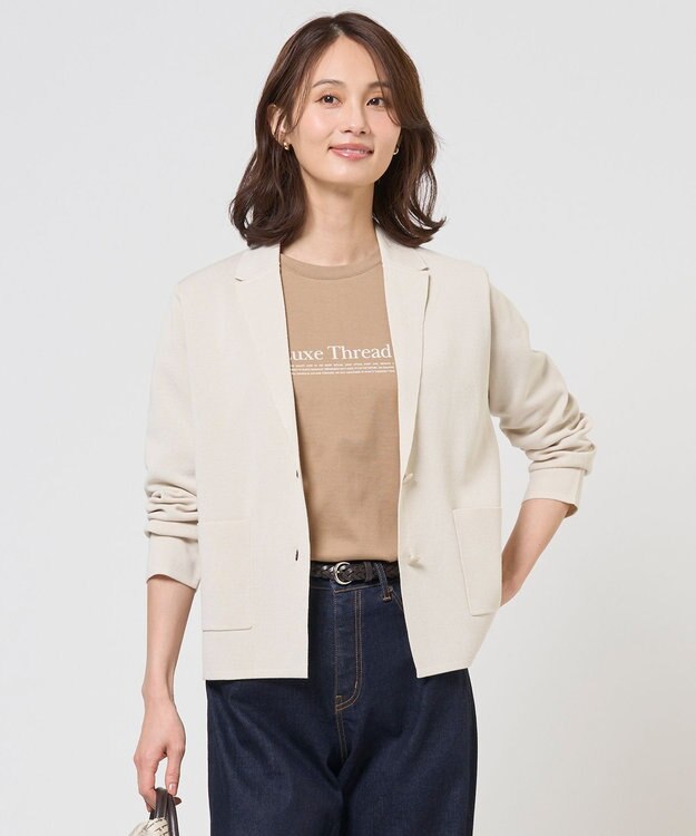 J.PRESS LADIES S Cotton Acetate ニット ジャケット ライトベージュ系