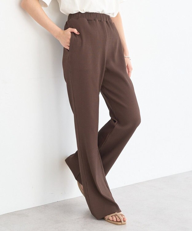 earth music&ecology セルフカットリブフレアパンツ Brown
