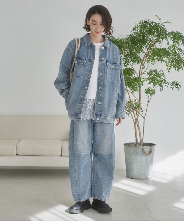WEGO 【ANGIE VINTAGE】バレルレッグデニムパンツ ブルー