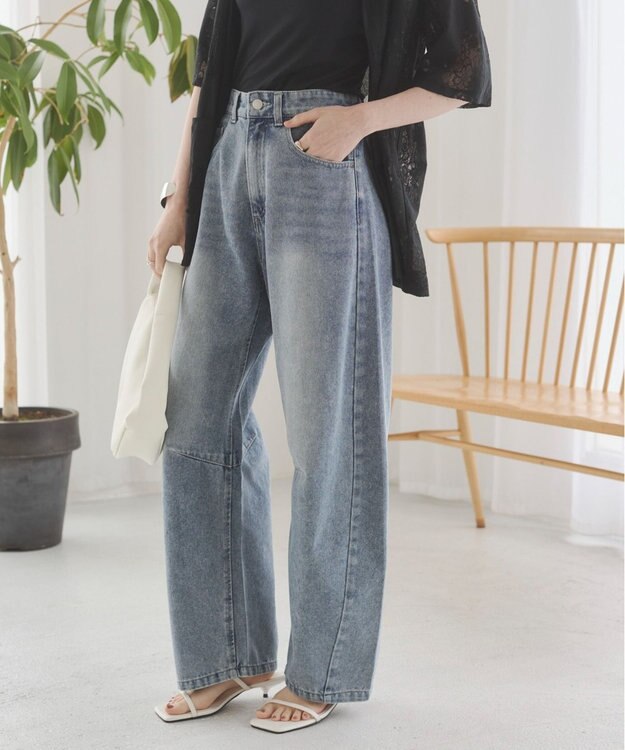 WEGO 【ANGIE VINTAGE】バレルレッグデニムパンツ ブルー