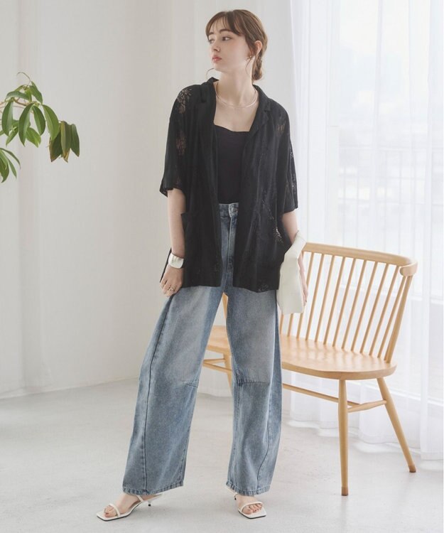 WEGO 【ANGIE VINTAGE】バレルレッグデニムパンツ ブルー