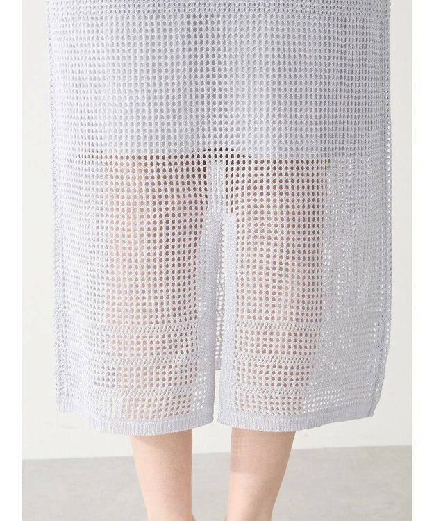 Green Parks ２ｗａｙ　メッシュ編みニットＩラインスカート（ペチ付き） Silver