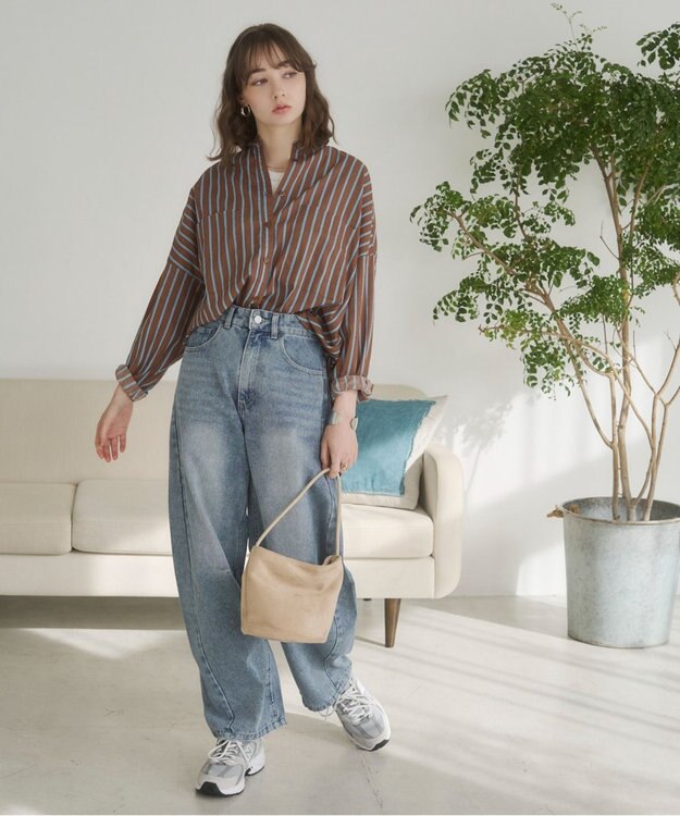 WEGO 【ANGIE VINTAGE】バレルレッグデニムパンツ ブルー