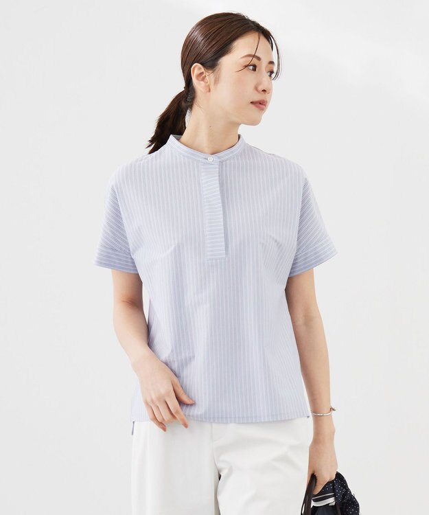 J.PRESS LADIES L ストライプジャージー ドルマンスリーブ カットソー サックスブルー系1