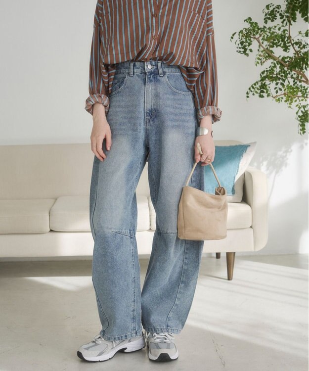 WEGO 【ANGIE VINTAGE】バレルレッグデニムパンツ ブルー