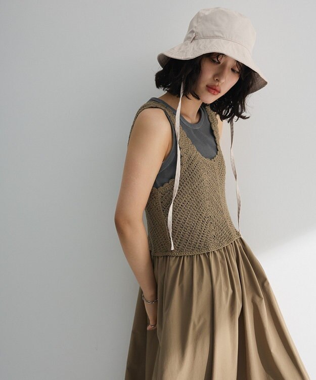 Green Parks ・ＳＵＧＡＲ　ＳＰＯＯＮ　クロシェキリカエワンピース Gray Beige