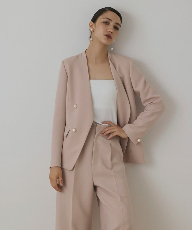 GRACE CONTINENTAL パールボタンノーカラージャケット ピンク