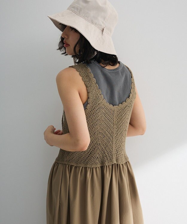Green Parks ・ＳＵＧＡＲ　ＳＰＯＯＮ　クロシェキリカエワンピース Gray Beige