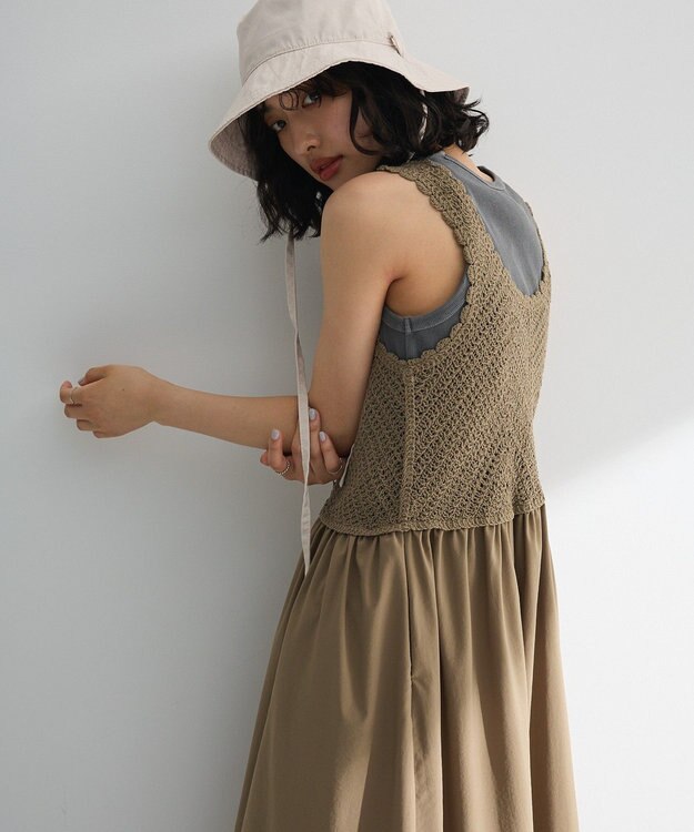 Green Parks ・ＳＵＧＡＲ　ＳＰＯＯＮ　クロシェキリカエワンピース Gray Beige