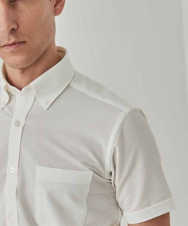 GOTAIRIKU とにかく涼しい/酷暑対応【シワになりにくい/吸水速乾】クールマックスサッカーシャツ ホワイト系