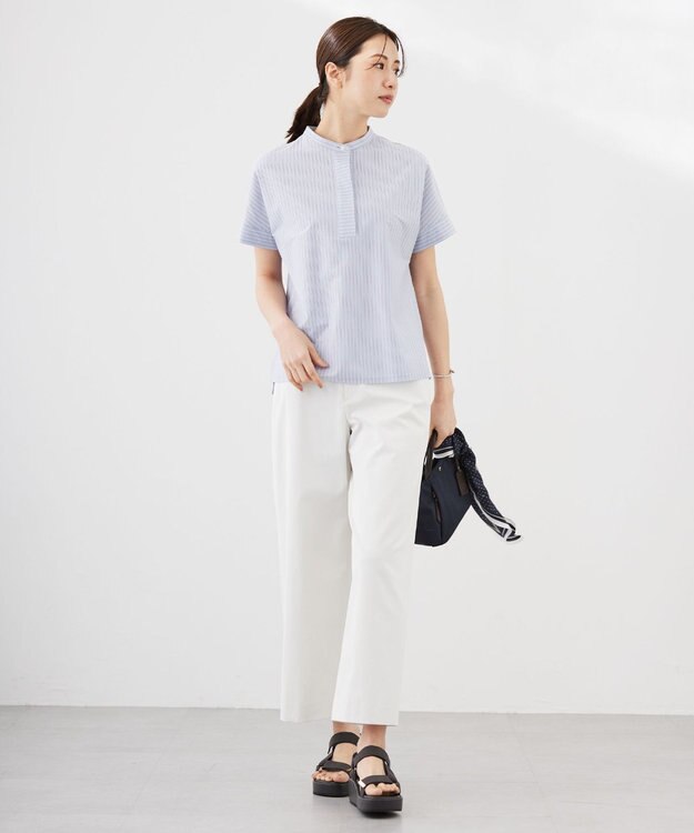 J.PRESS LADIES L ストライプジャージー ドルマンスリーブ カットソー サックスブルー系1