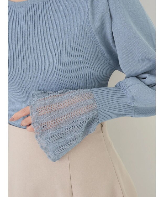 earth music&ecology 袖ポイントニットプルオーバー Blue