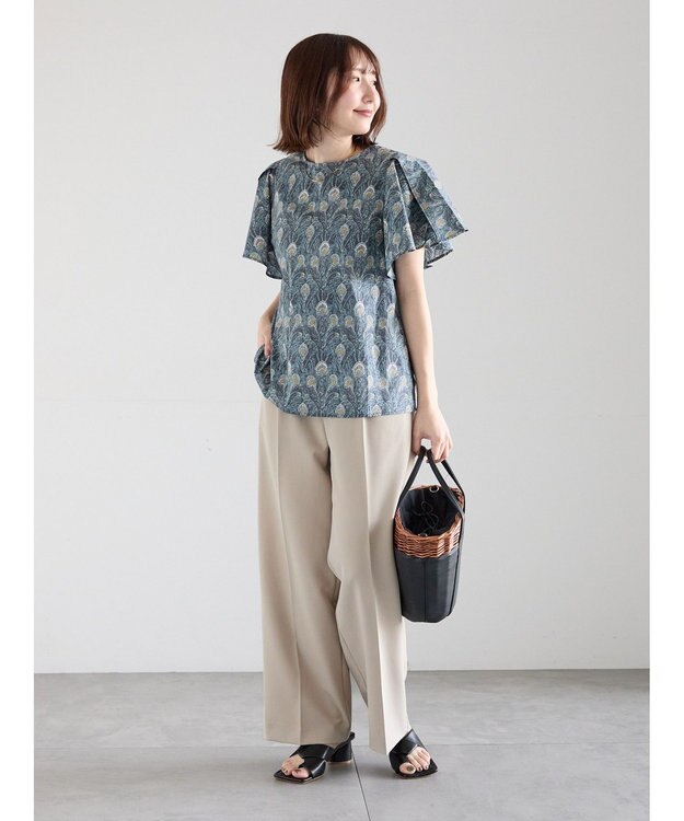 Te chichi 【LIBERTY FABRICS】フレアスリーブブラウス チャコールグレー