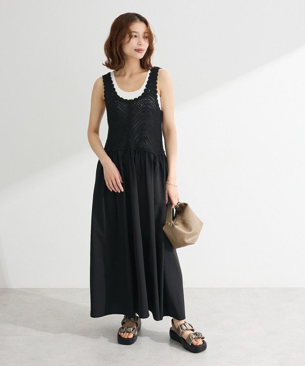 Green Parks ・ＳＵＧＡＲ　ＳＰＯＯＮ　クロシェキリカエワンピース Gray Beige