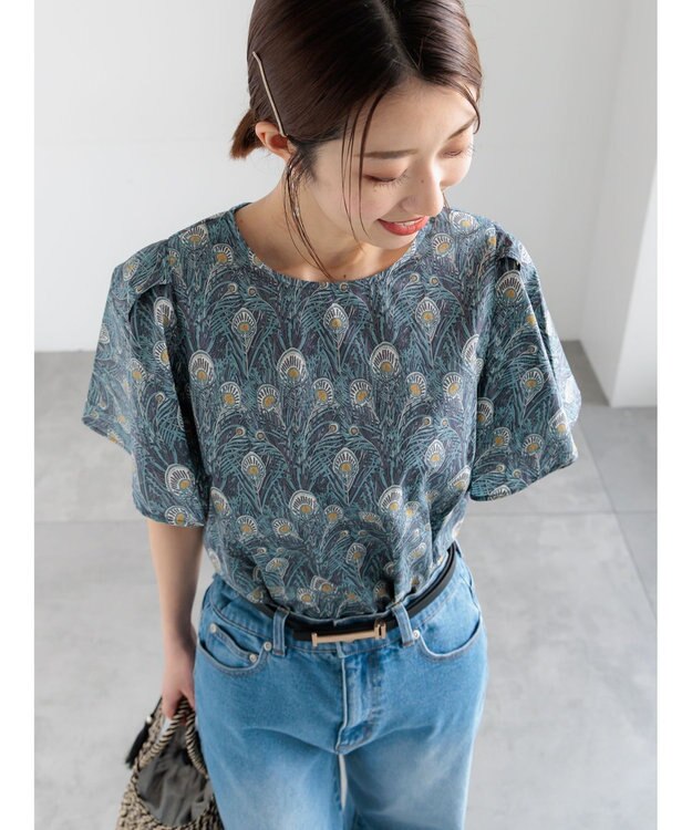 Te chichi 【LIBERTY FABRICS】フレアスリーブブラウス チャコールグレー