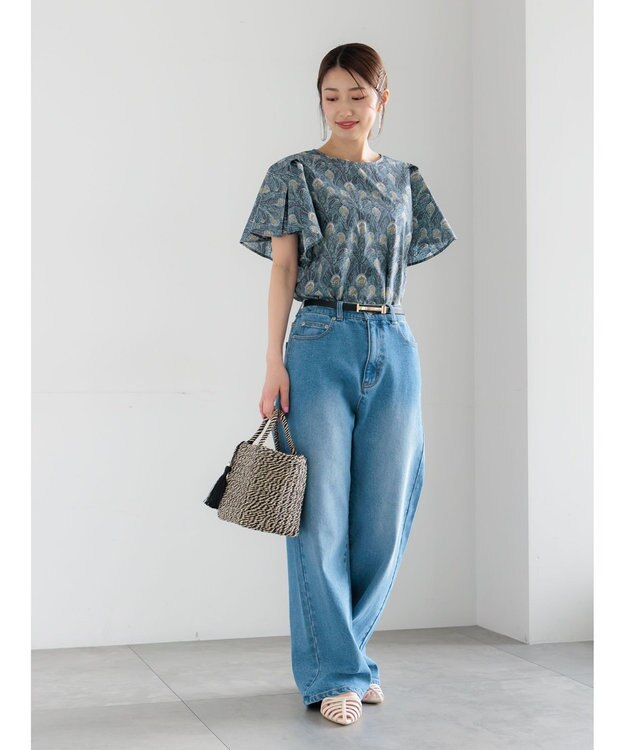 Te chichi 【LIBERTY FABRICS】フレアスリーブブラウス チャコールグレー