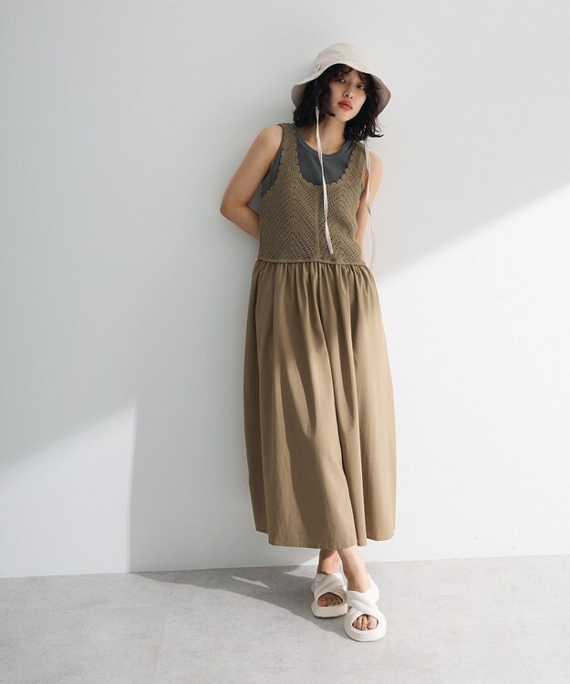 Green Parks ・ＳＵＧＡＲ　ＳＰＯＯＮ　クロシェキリカエワンピース Gray Beige