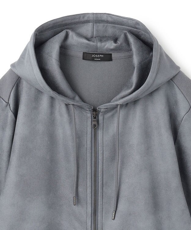 JOSEPH HOMME 新素材【ストレッチ/光沢感】レザーライクジャージーコンビ　フーディー ライトグレー系
