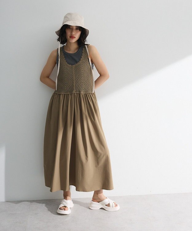 Green Parks ・ＳＵＧＡＲ　ＳＰＯＯＮ　クロシェキリカエワンピース Gray Beige
