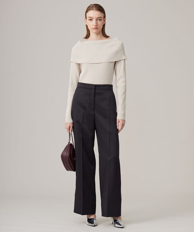 ICB L 【CLASSY.1月号掲載・2WAY・洗える】 クリアサテン ワイドストレートパンツ ブラック系