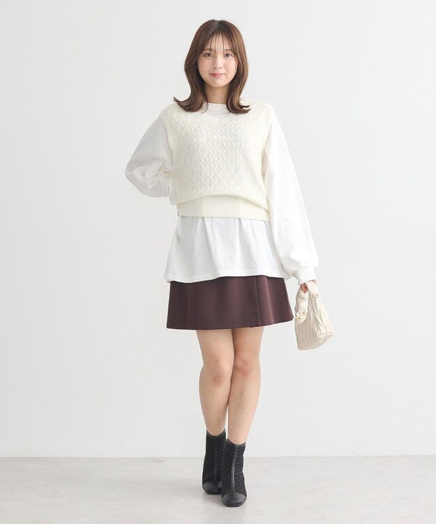 earth music&ecology ラメジャガードニットベスト Ivory