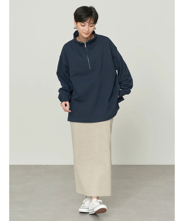 AMERICAN HOLIC ハーフＺＩＰ裏毛チュニック Navy