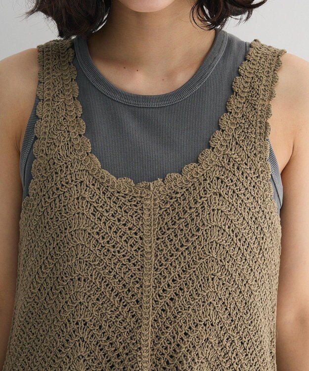 Green Parks ・ＳＵＧＡＲ　ＳＰＯＯＮ　クロシェキリカエワンピース Gray Beige