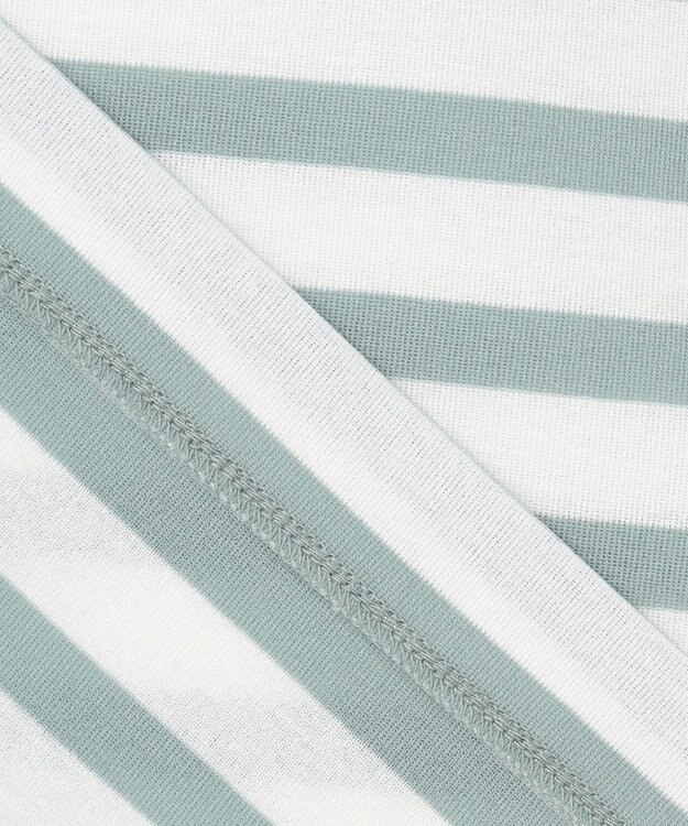 23区 【洗える】シアーフライスボーダー Tシャツ オフ×ライトセージ