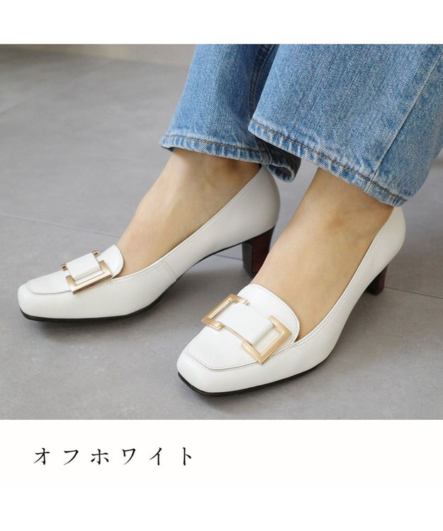 Pointer 日本製 本革バックルパンプス オフホワイト
