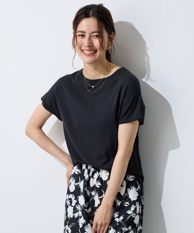 ANY 【接触冷感/UVカット/抗菌防臭/手洗い可/アンチピリング】ファンクションフレンチスリーブニット チャコール