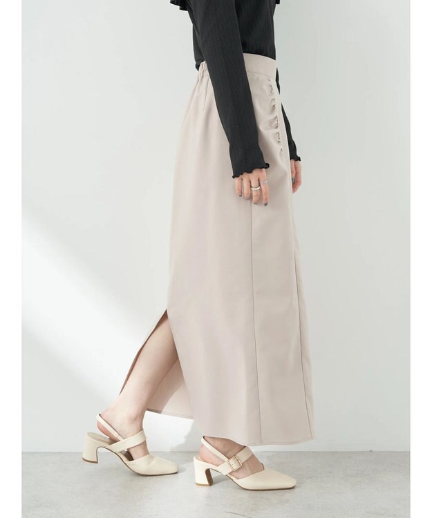 earth music&ecology ギャザーナロースカート Gray Beige