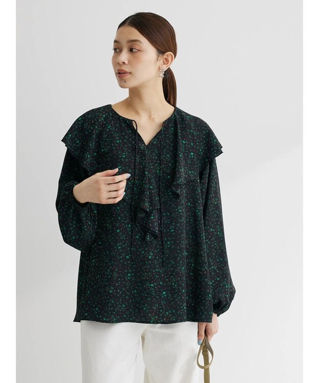 Green Parks 柄アソートラッフル衿ブラウス Flower