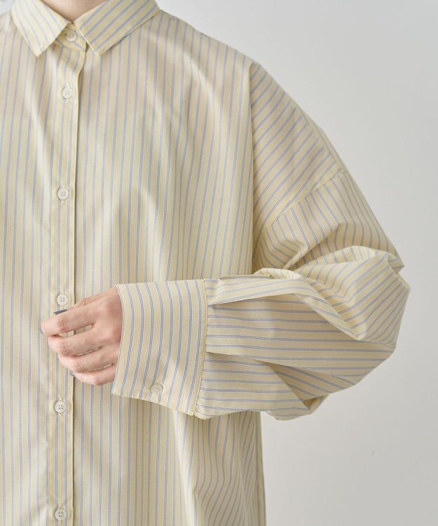 Green Parks イージーケア抜け衿シャツ Stripe Yellow