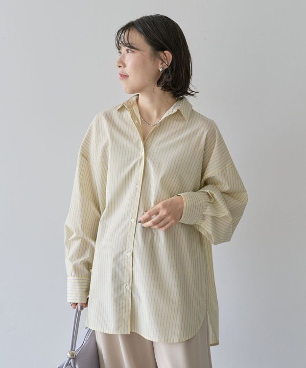 Green Parks イージーケア抜け衿シャツ Stripe Yellow