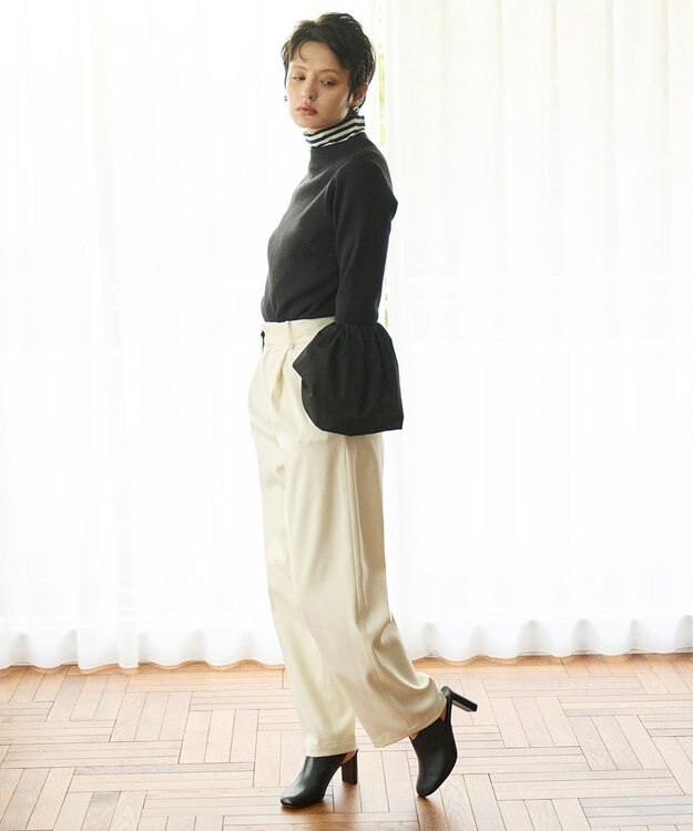 #Newans 【洗える】コンビネーションベルスリーブニット ブラック