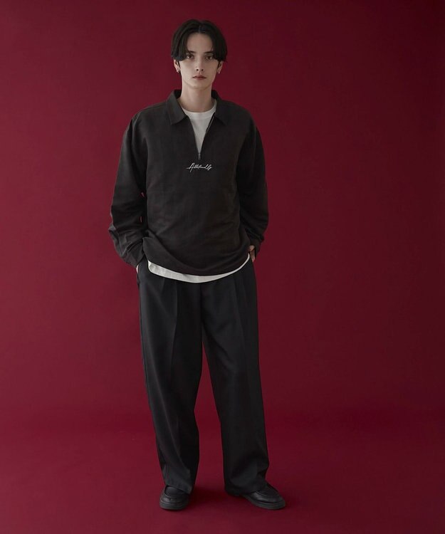 WEGO フェイクスウェードハーフZIPシャツ（LS） ブラック中濃色