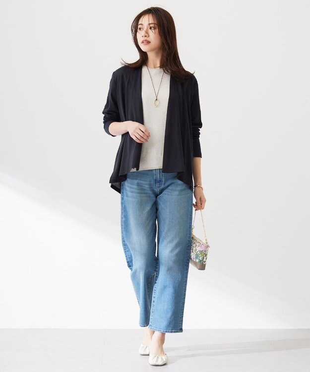 J.PRESS LADIES S 【洗える】BASIC STRETCH DENIM ボーイフィット パンツ ダルブルー系