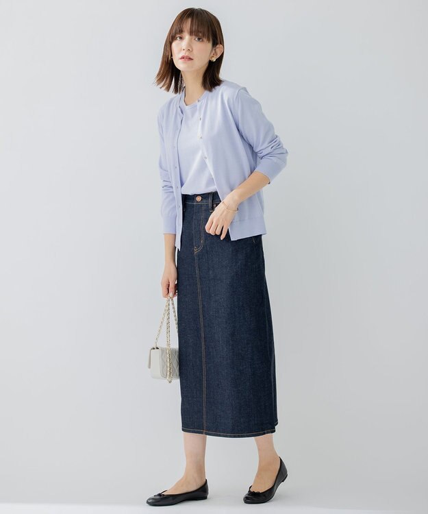 23区 L 【アンサンブル対応/洗える】プレミアム コットン カーディガン ライラック系