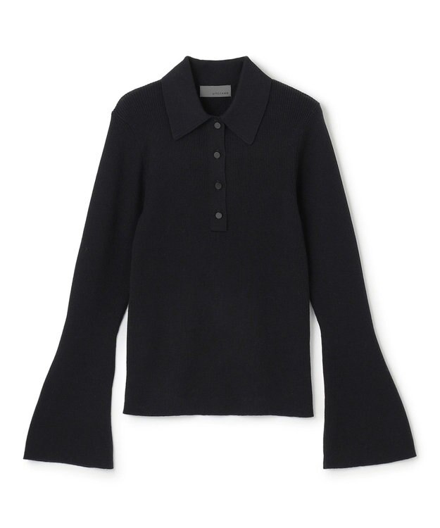 uncrave 【洗濯機洗い可】リブ フレアスリーブポロニット（uncrave STANDARD） ブラック