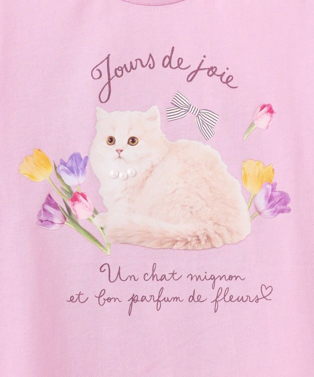 ANY KIDS フォトプリント ネコ Tシャツ ピンク
