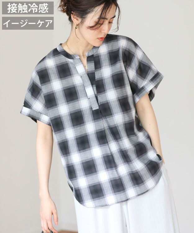 Green Parks 綿麻混フレンチスリーブスキッパーシャツ