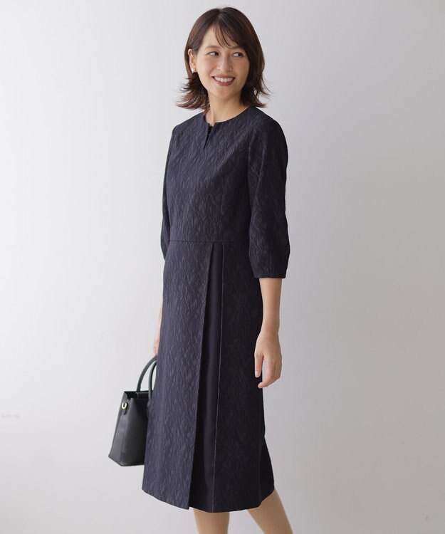 J.PRESS LADIES S ボタニカルジャガード ワンピース ネイビー系