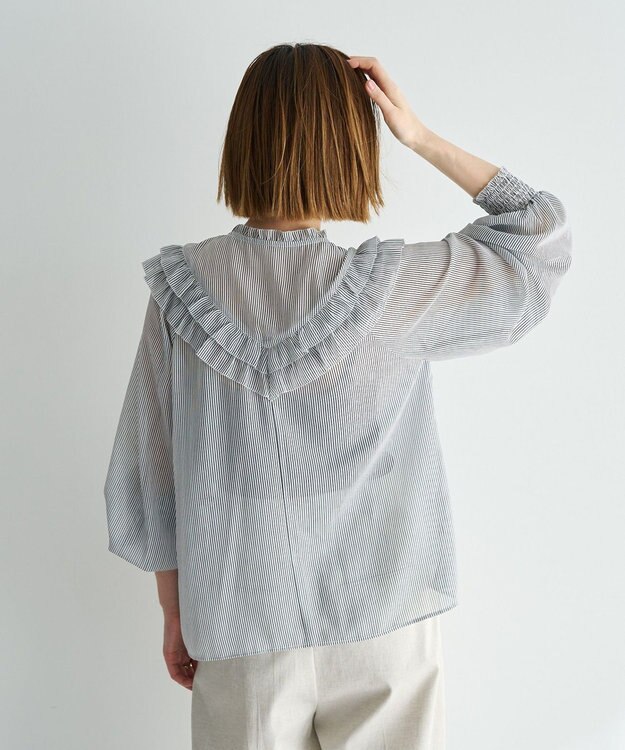 YECCA VECCA ラッフルレースブラウス Stripe