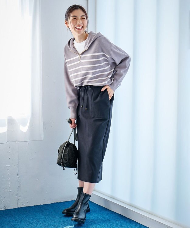 ANY 【WEB限定/洗濯機可能/ウエストゴム/ストレッチ/吸湿発熱】エニィーヒートスカート ブラック