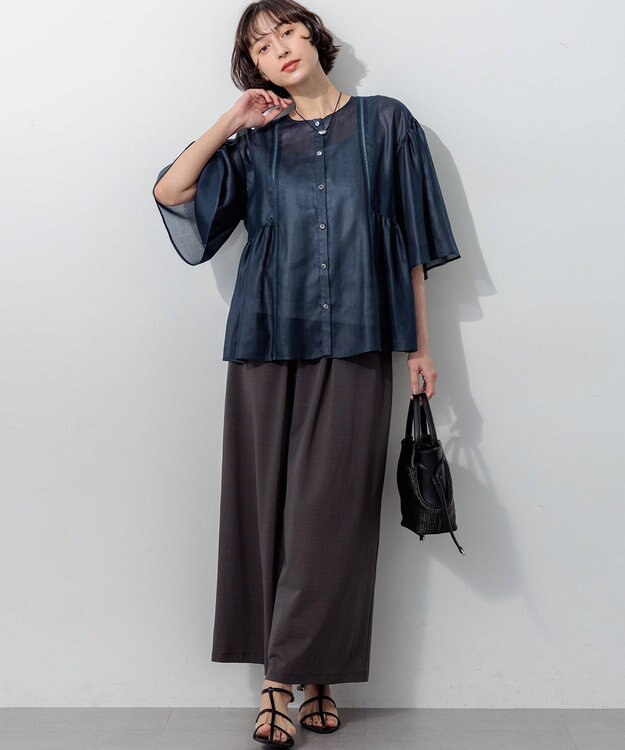 23区 S シャイニーリブ スクエアネック タンクトップ ライトグレー系