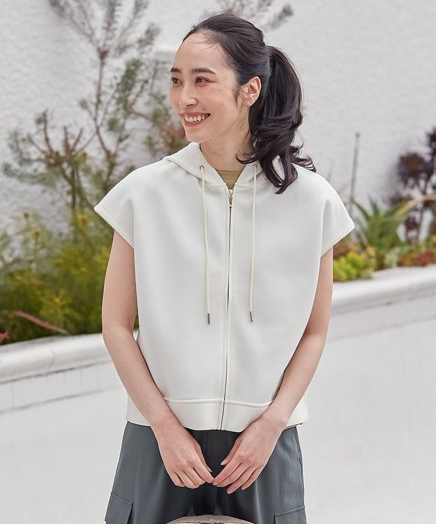 ANY L 【洗濯機可】ダンボールフレンチスリーブ ジップアップパーカー オフ