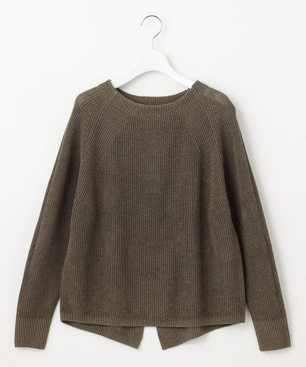 自由区 L 【カタログ掲載・WEB限定カラーあり・洗える】リネンミドルゲージボートネック ニット カーキ