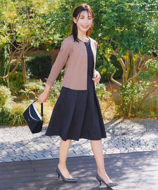 Tiaclasse L 【洗える】ノーカラーポンチジャケット ピンクモカ