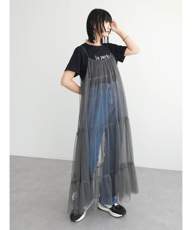 Green Parks ・ＥＬＥＮＣＡＲＥ　ＤＵＥ　２ｗａｙチュールキャミワンピ Charcoal Gray